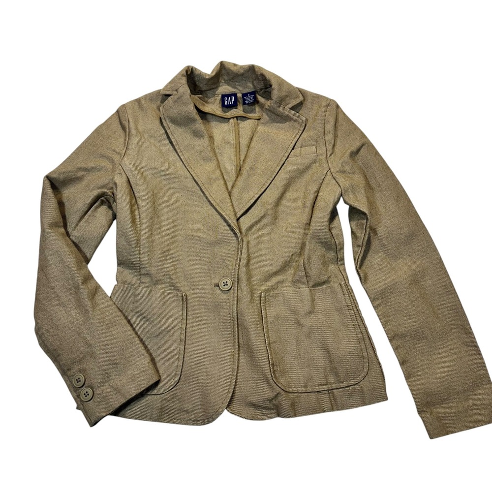 VTG Gap Womens Tan Cotton Blend Twill Single Button Blazer‎ Jacket Size S Y2K